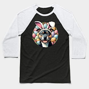 Staffordshire Bull Terrier Celebrates Easter with Bunny Ears Baseball T-Shirt